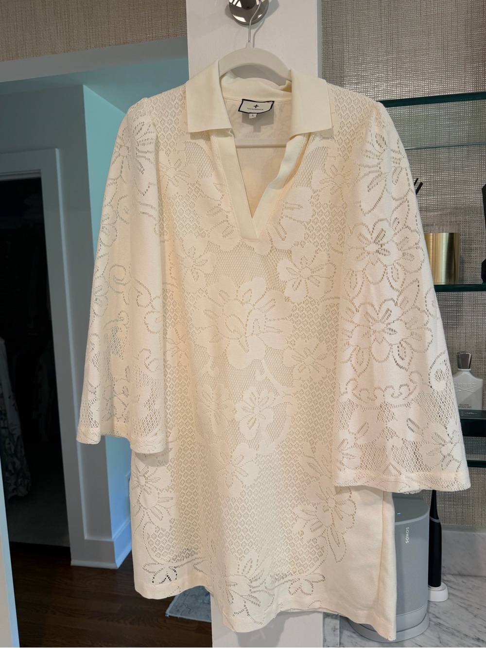 Tuckernuck Ivory Floral Lace Knit Polo Tunic